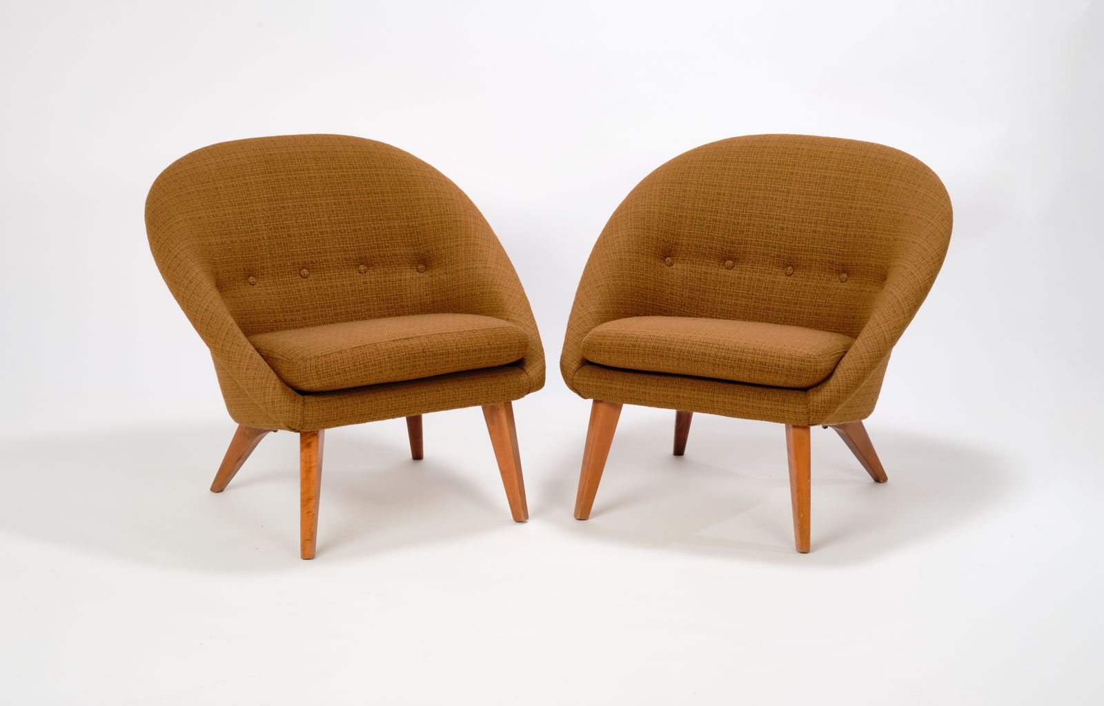 Stunning Pair Of Mid Century Swedish 'Stuff Over' Armchairs In Original Brocade Upholstery, Circa 1950's. photo for sale