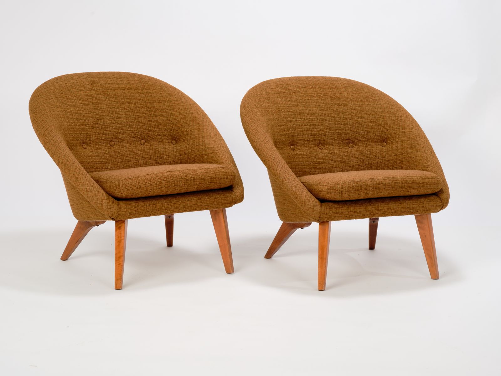 Stunning Pair Of Mid Century Swedish 'Stuff Over' Armchairs In Original Brocade Upholstery, Circa 1950's.