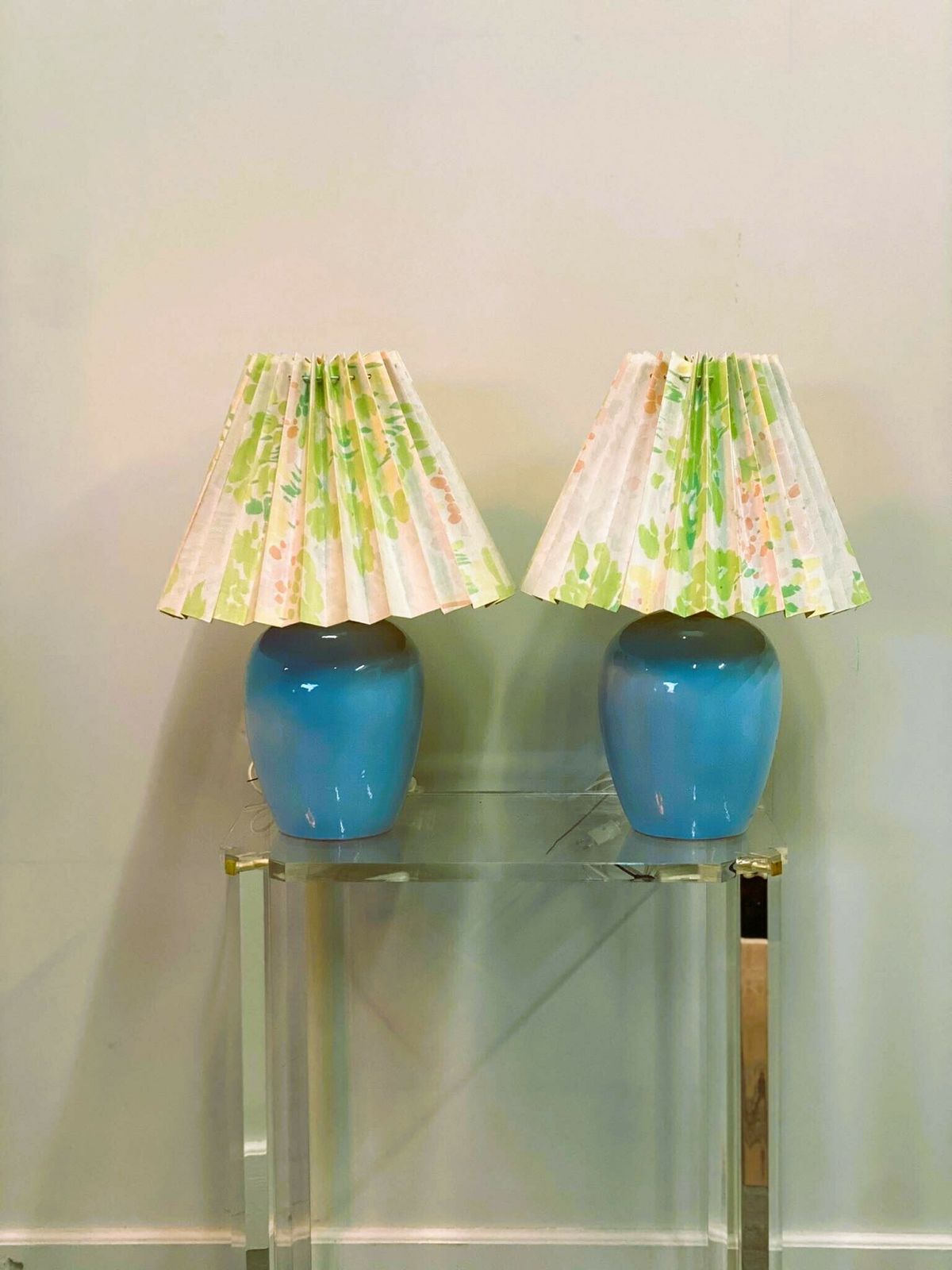 Vintage Pair Of Blue Ceramic Table Lamps photo vinterior