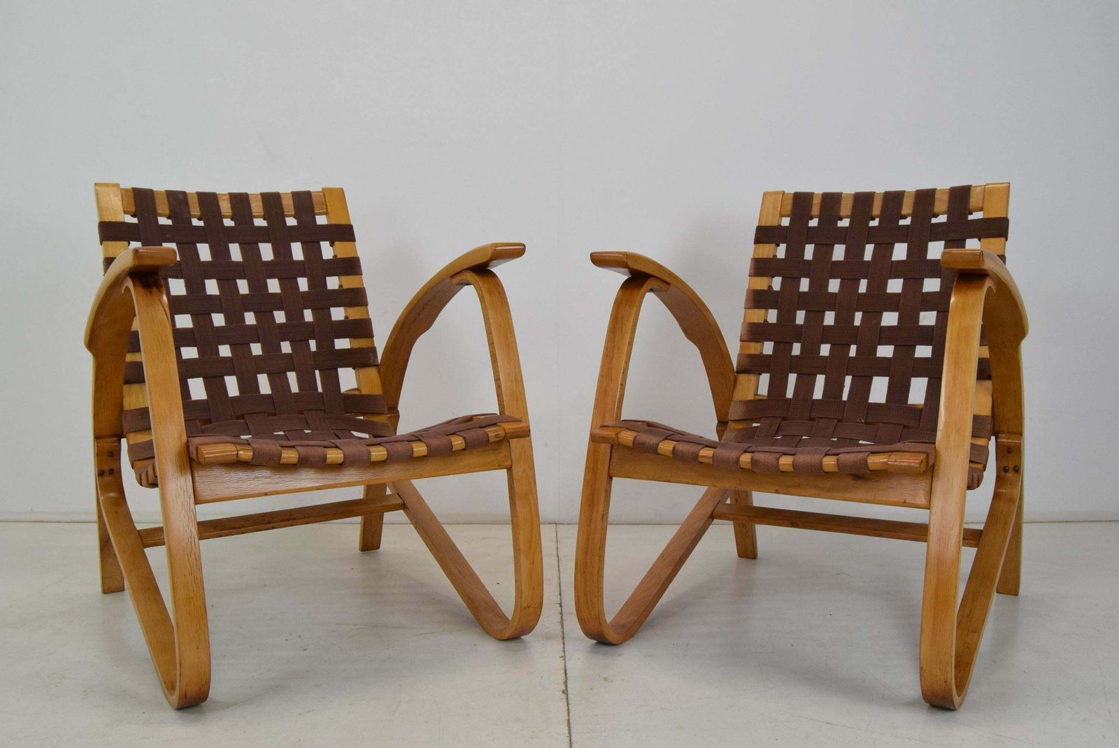Furniture Pair Of Bent Beechwood Armchairs,Design Jan Vaněk,1930's. photo