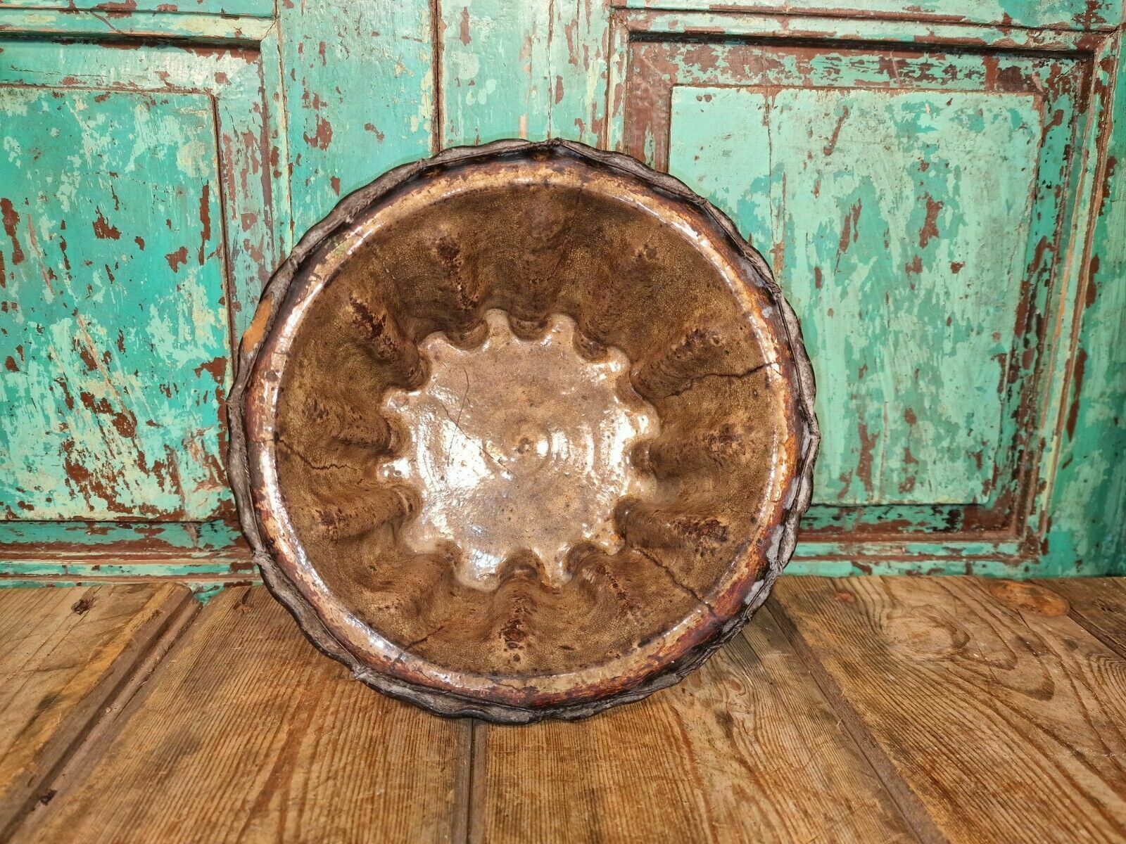 Antique 19th Century French Hand Made Glazed Terracotta Cake Mold Mould photo vinterior