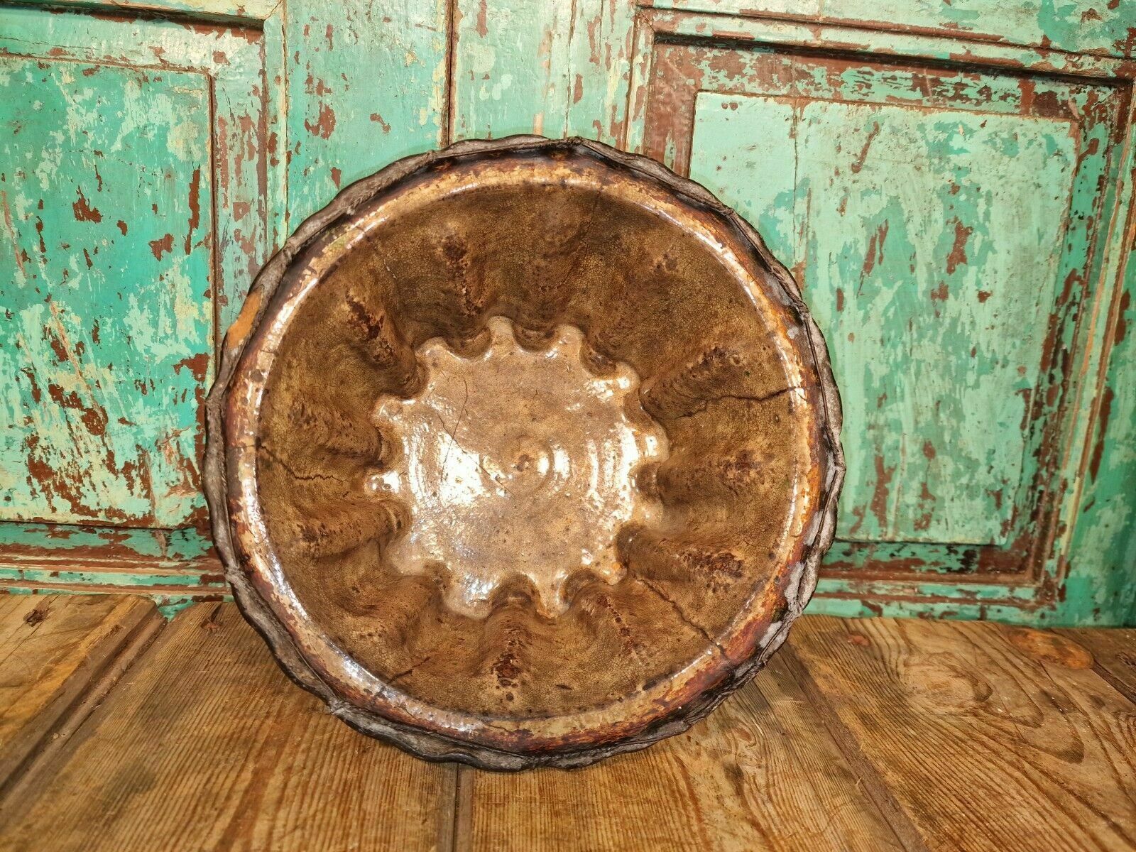Antique 19th Century French Hand Made Glazed Terracotta Cake Mold Mould photo buy
