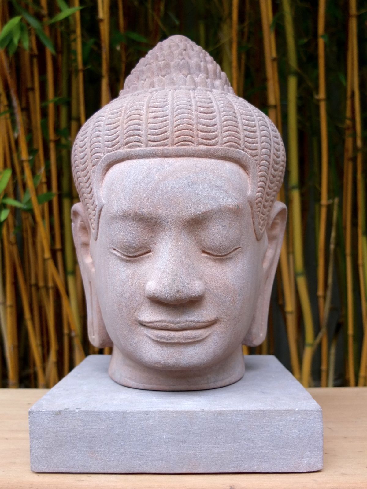 A Large Hand Carved  Stone Khmer Style Head Of Buddha photo vinterior