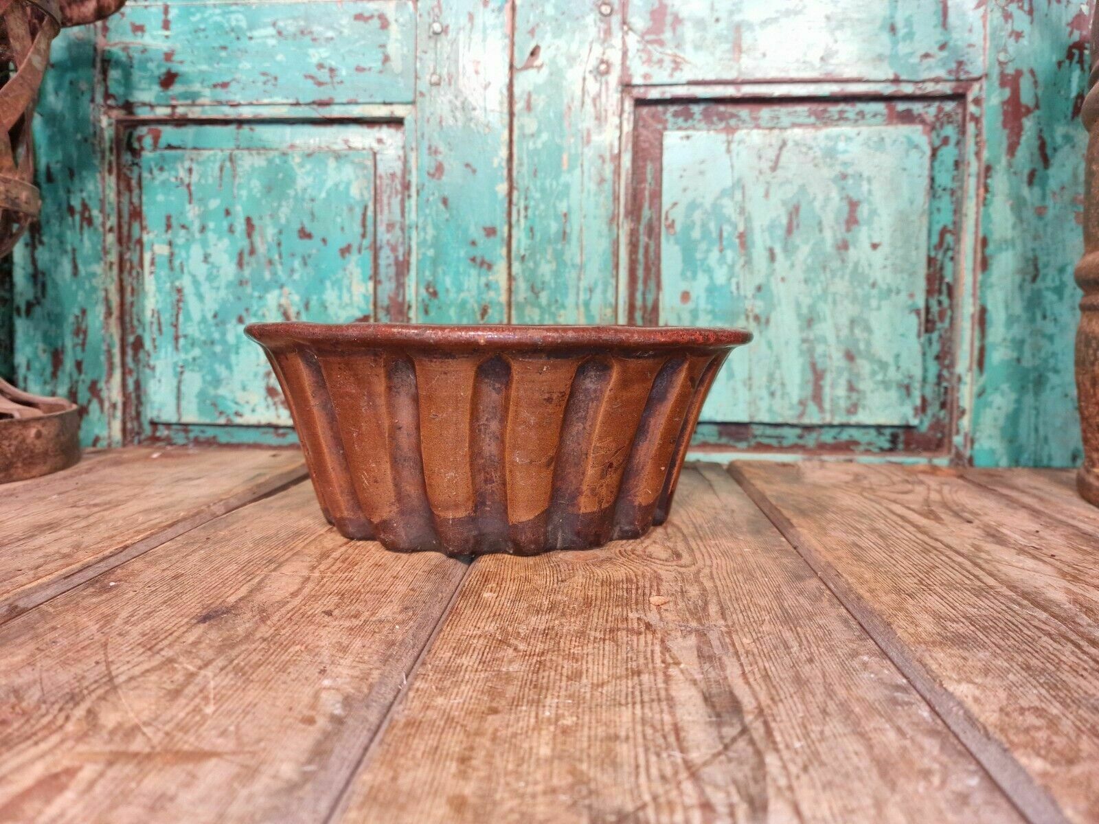 Antique 19th Century French Hand Made Glazed Terracotta Cake Mold Mould photo Home Decor