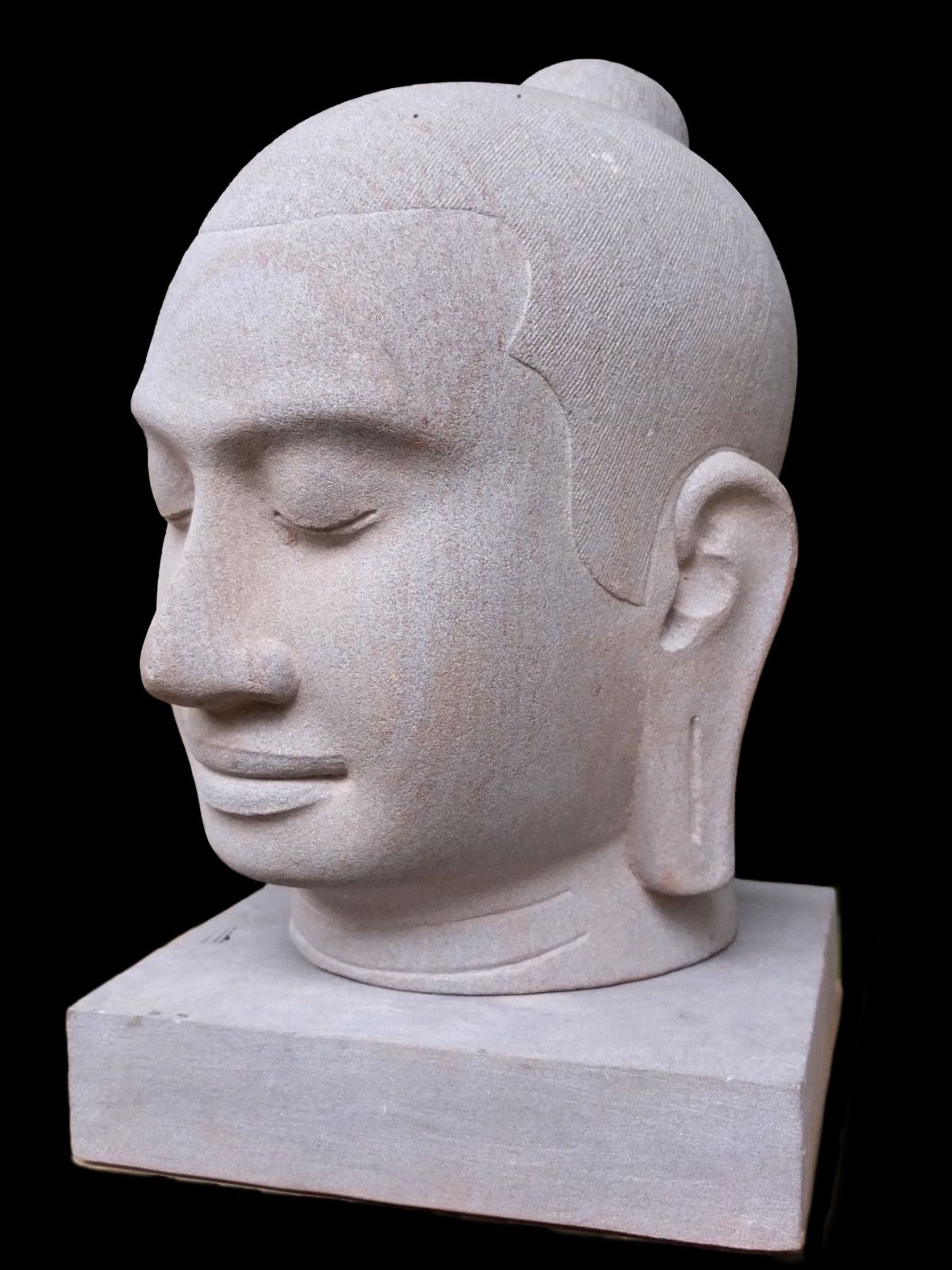 An Exquisite Large Hand Carved Stone Khmer Style Head Of Jayavarman V11