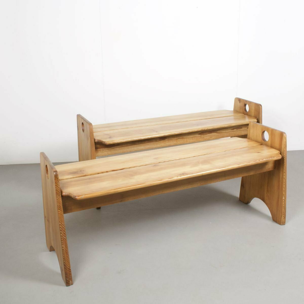 Swedish Solid Pine Benches & Dining Table By Gilbert Marklund For Furusnickarn Ab, 1970s, Set Of 3 photo Furniture