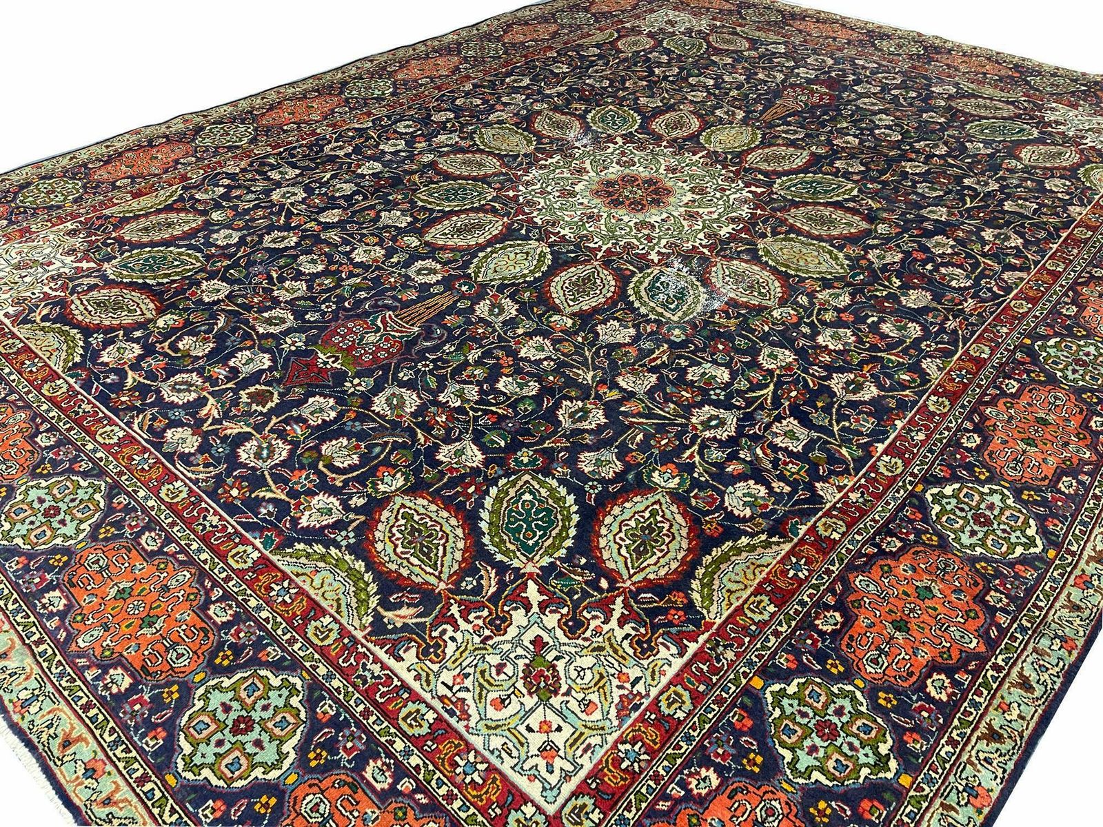 Large Semi Antique Rug Oriental Carpet Handwoven Blue Wool Living Room Rug photo Textiles