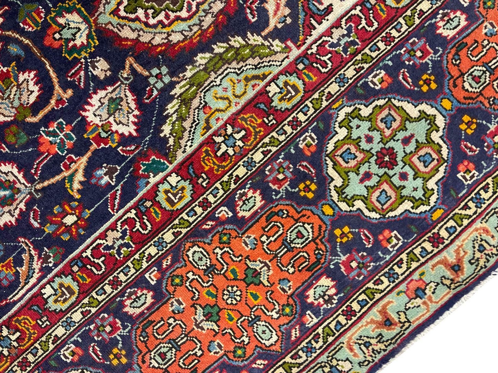 Large Semi Antique Rug Oriental Carpet Handwoven Blue Wool Living Room Rug photo vinterior