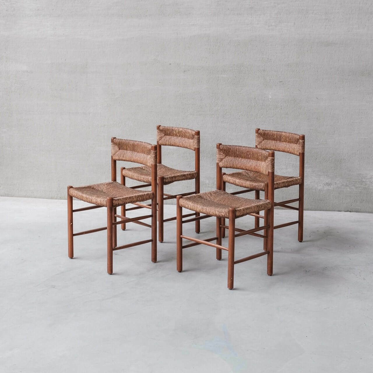 Furniture Set Of Four Mid Century Charlotte Perriand 'Dordogne' Rush Dining Chairs photo
