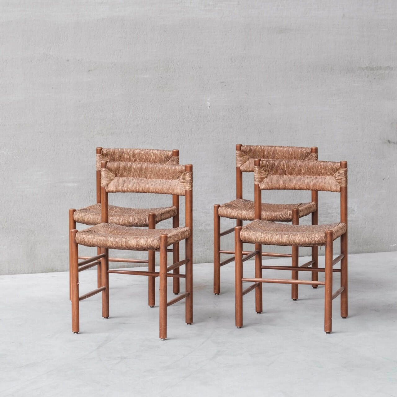 7200.0 Set Of Four Mid Century Charlotte Perriand 'Dordogne' Rush Dining Chairs photo