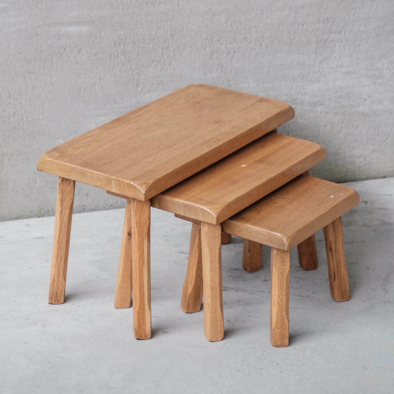 Set Of Three Mid Century Blonde Oak Nesting Tables photo furniture
