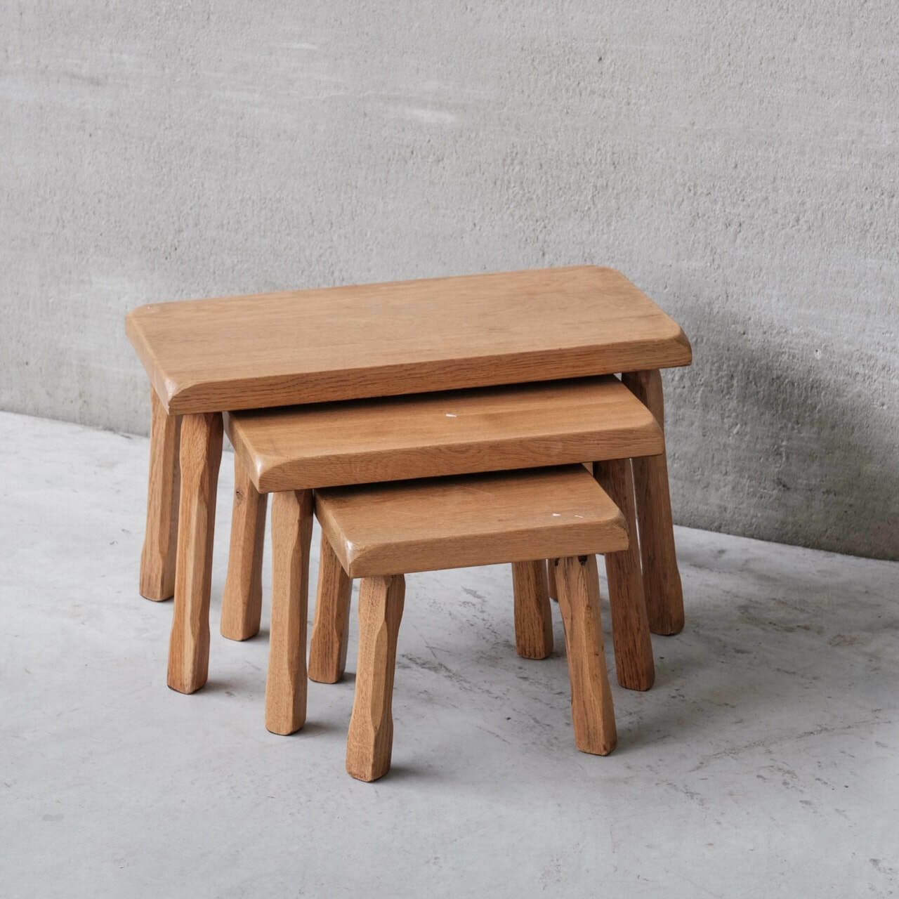 Set Of Three Mid Century Blonde Oak Nesting Tables photo for sale