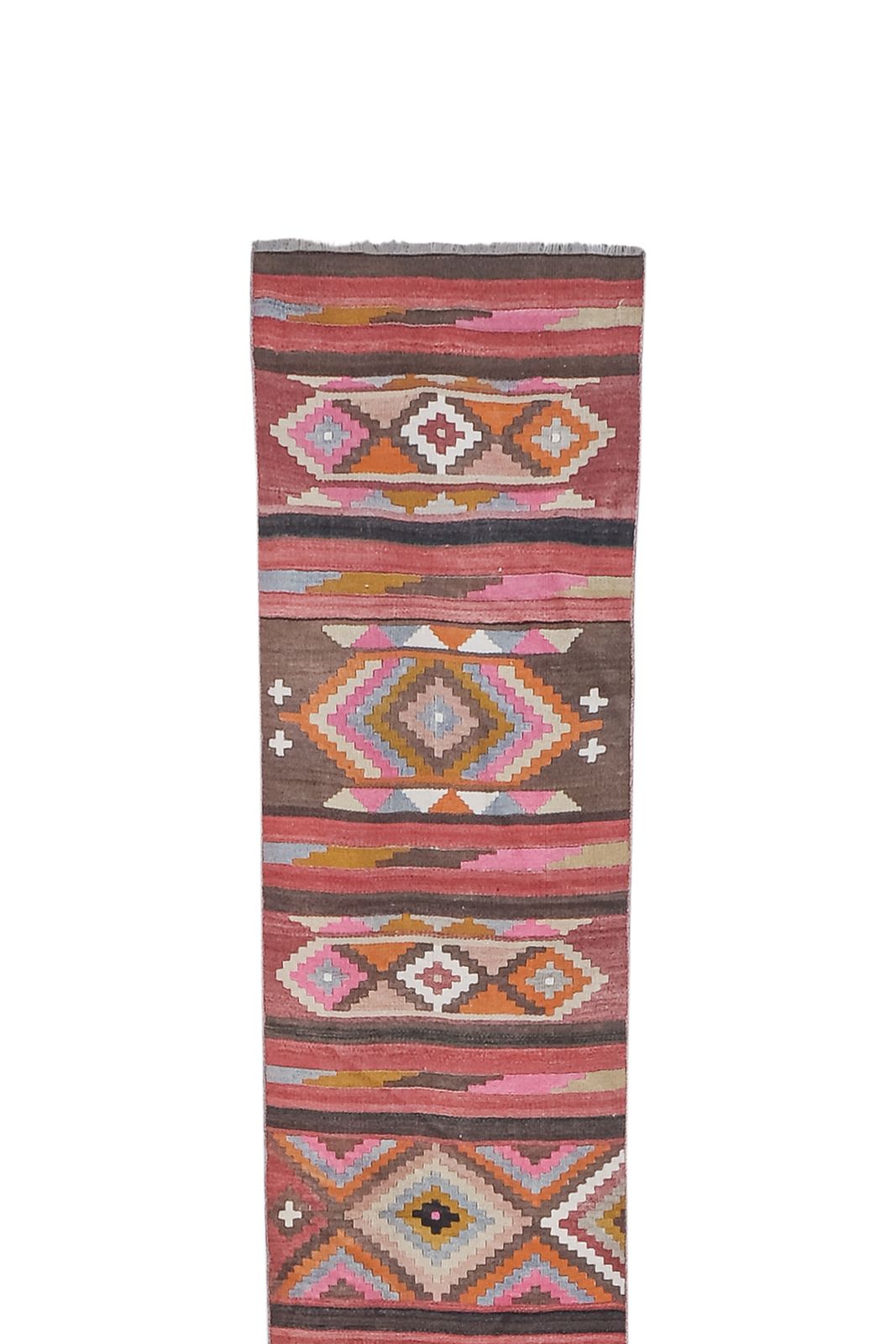 Vintage Geometric Pastel Turkish Kilim Runner Rug   Stair photo for sale