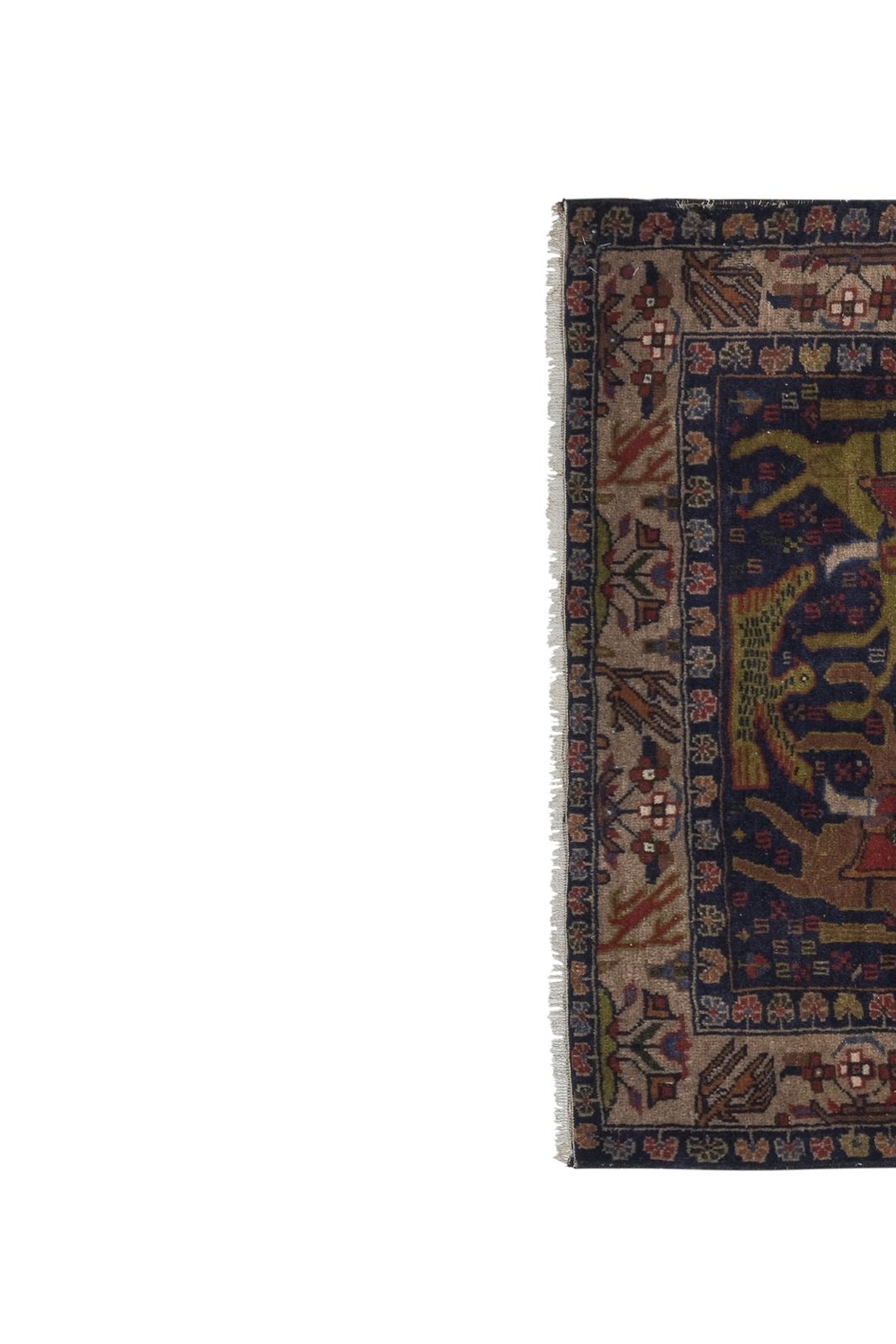 1970s Vintage Opal Blue Animal Garden Caucasian Rug photo furniture