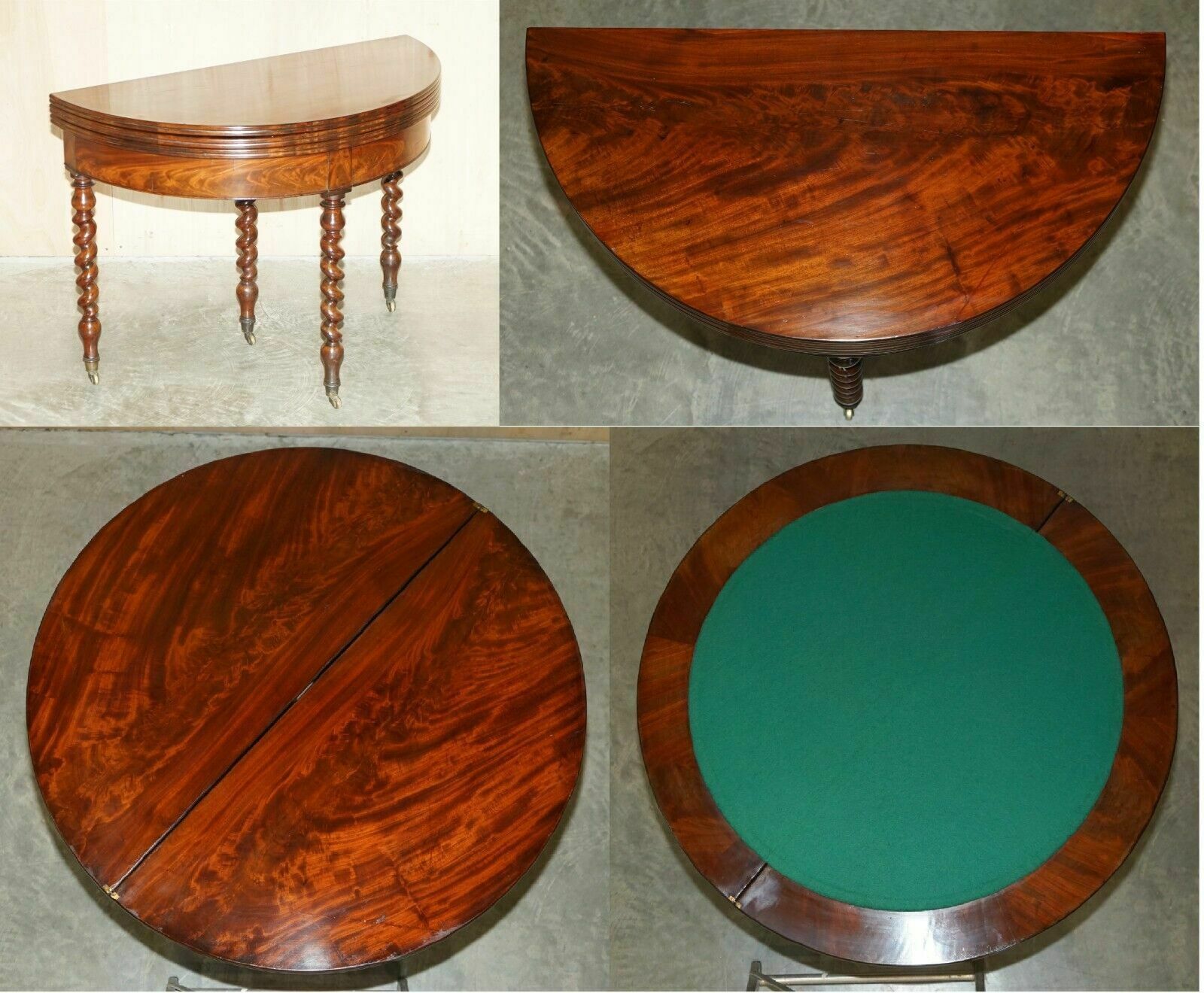 Circa 1800 Fully Restored French Directorie Demi Lune Extending Card Games Table