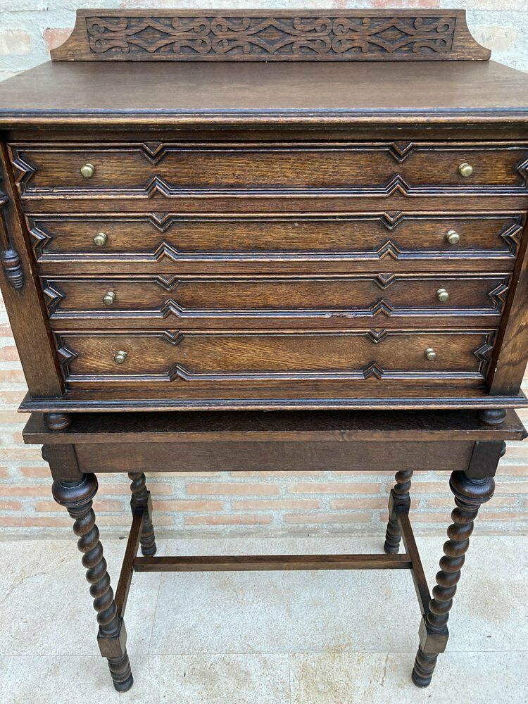 7295.0 French Cutlery Cabinet In Oak With Four Drawers, 1920s photo