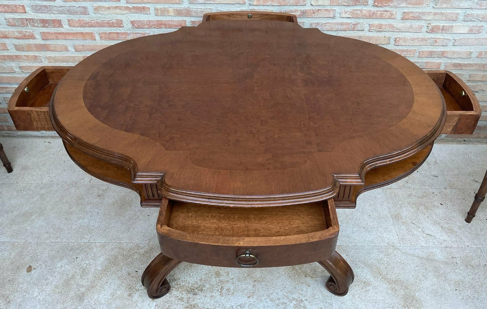 Furniture Dining Table With Armchairs In Leather And Walnut, 1950s, Set Of 5 photo