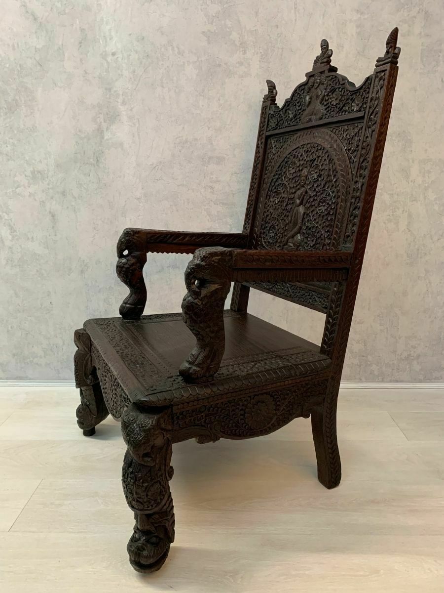 19th Profusely Carved Indian Moghul Armchair photo for sale