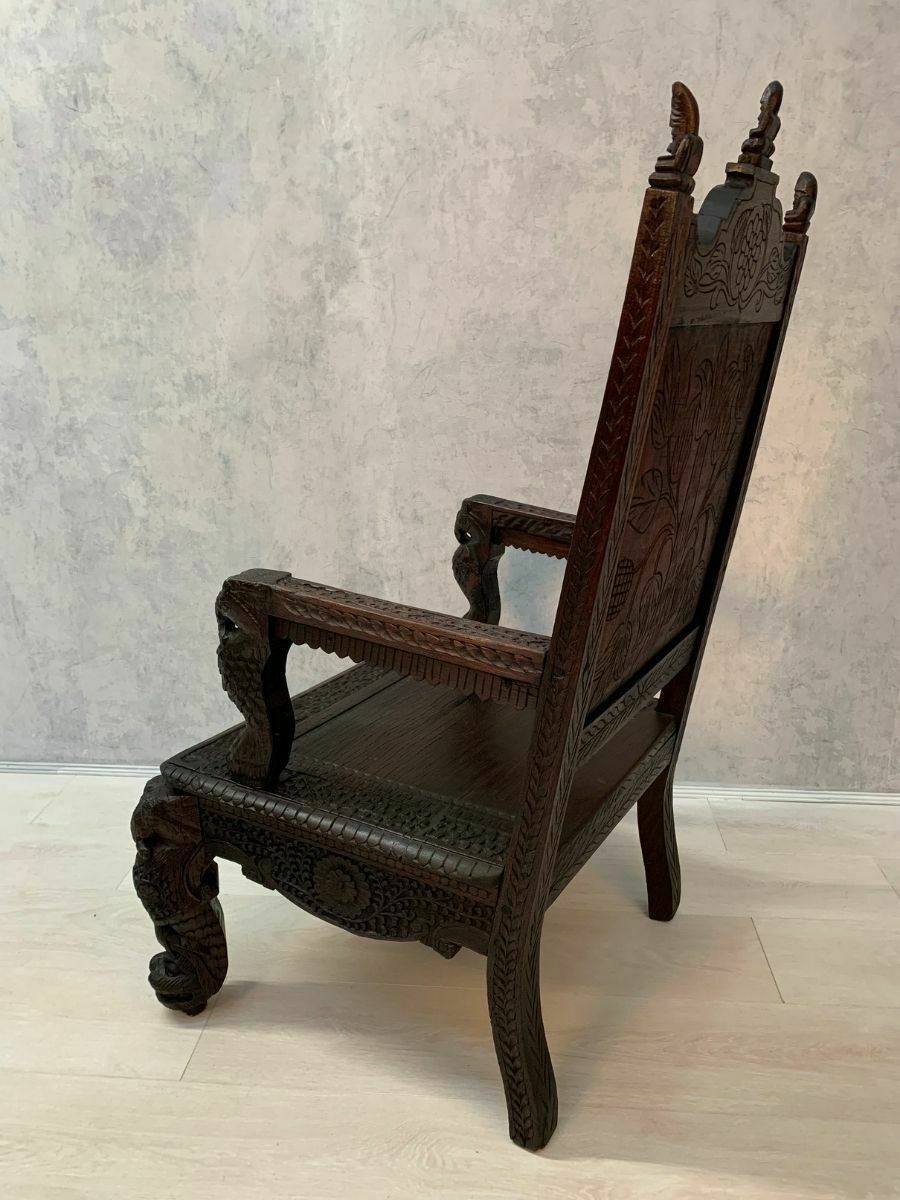 19th Profusely Carved Indian Moghul Armchair photo Furniture