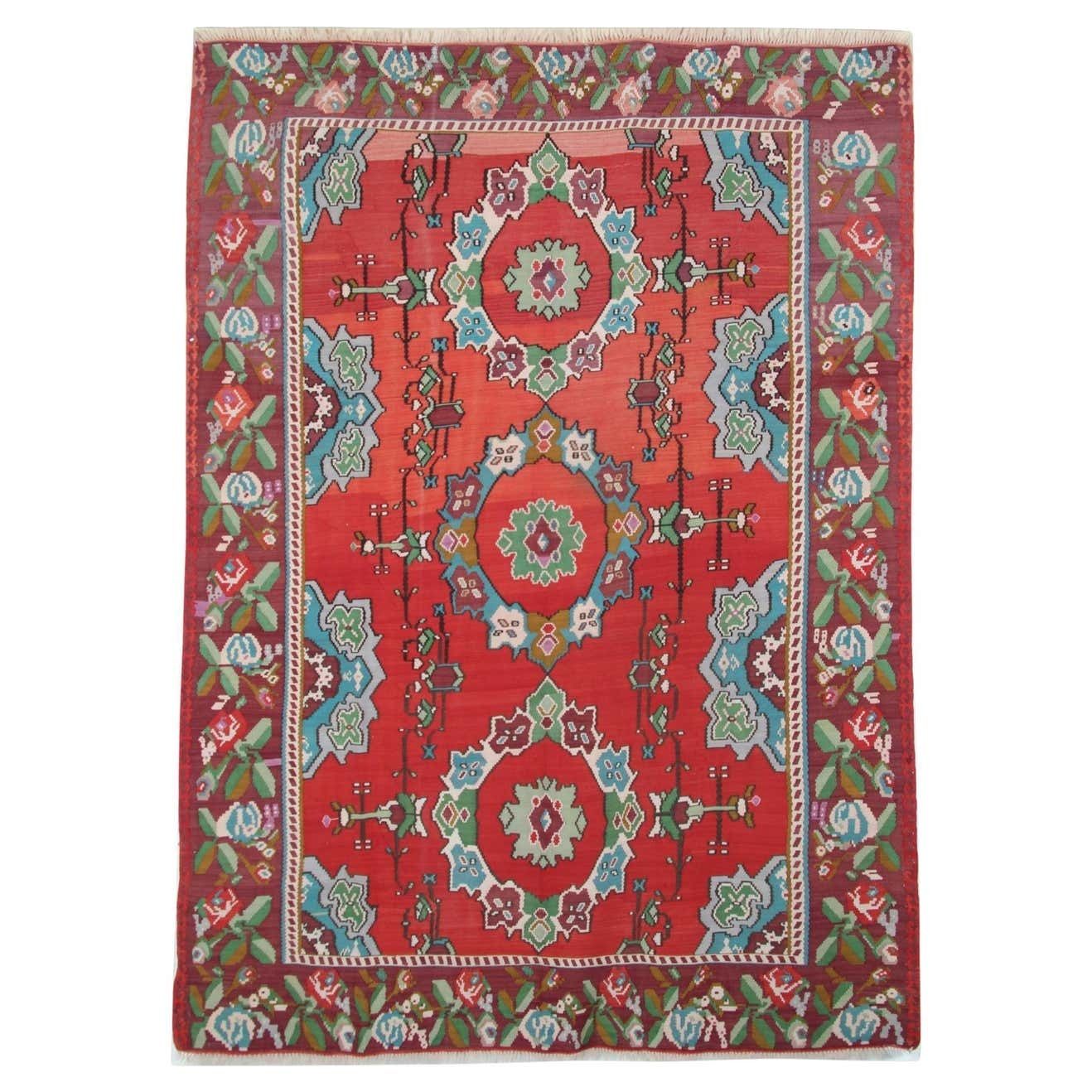 Handmade Oriental Red Kilim Carpet Traditional Area Rugs For Sale
