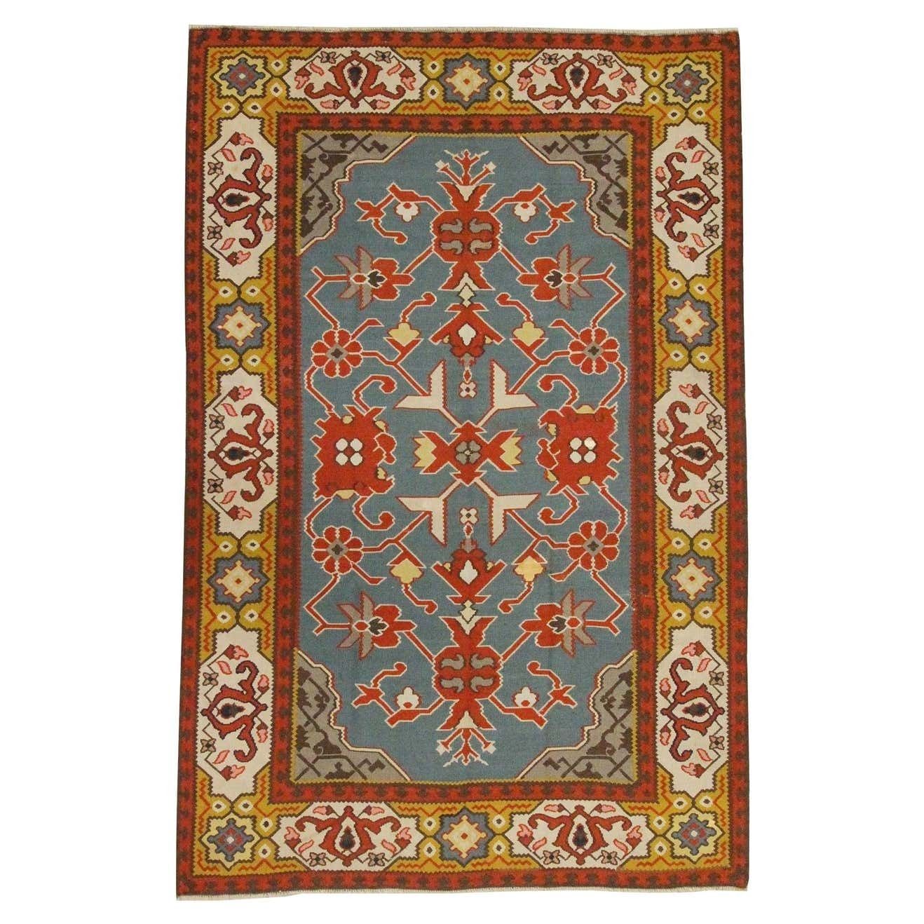 Antique Wool Kilim Rug Handmade Tribal Anatolian Pirot Turkish Carpet