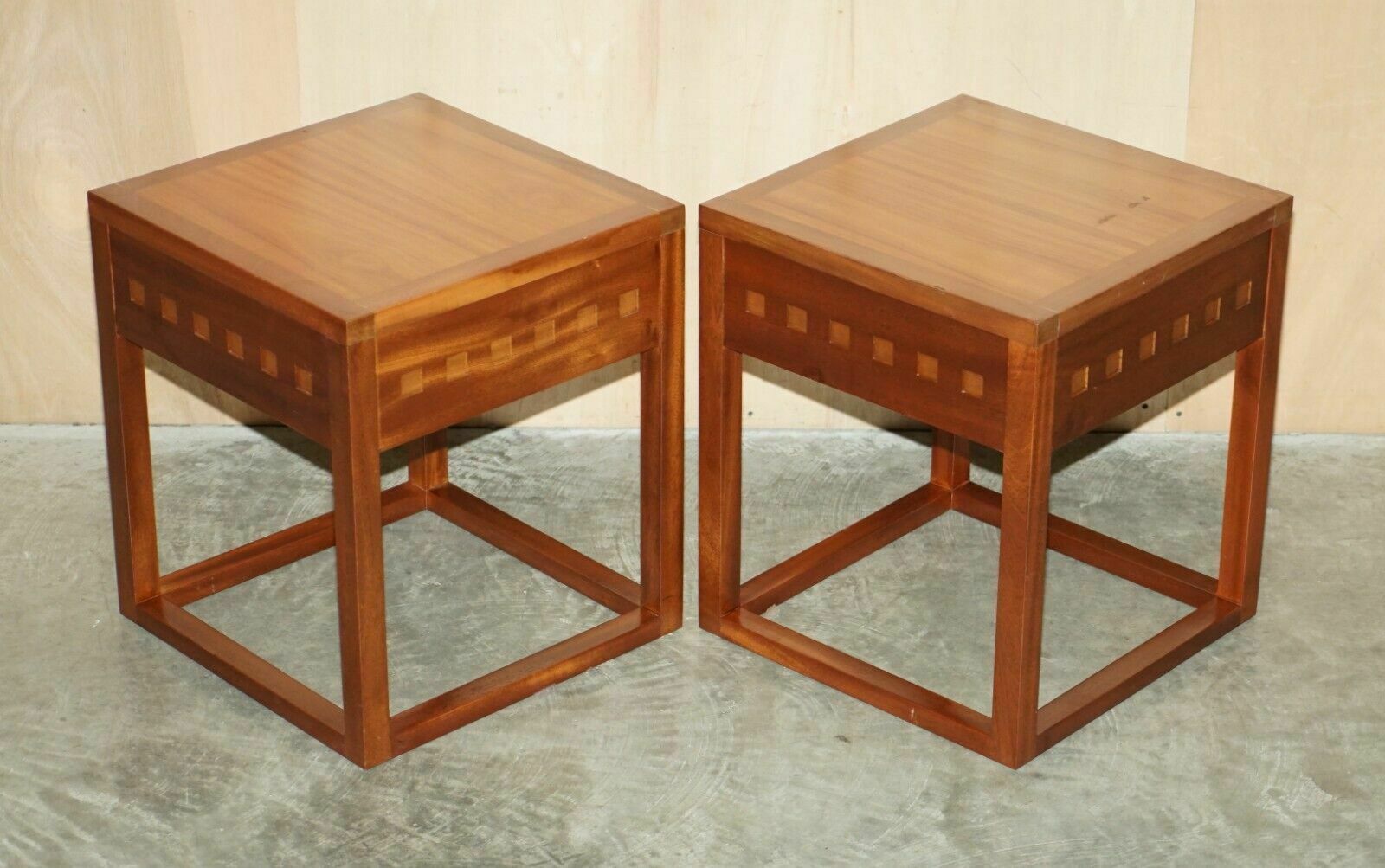 Pair Of Modern Hand Made Cherry And Teak Wood Side Tables X 4 Available In Total
