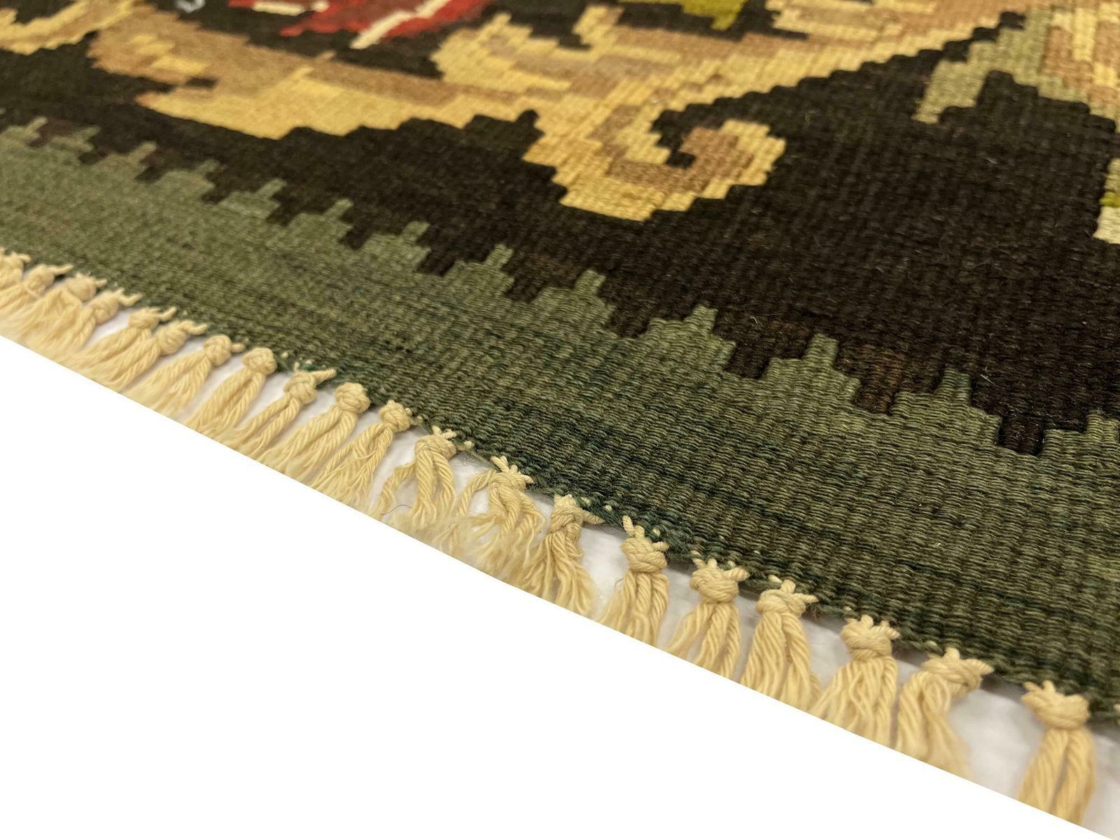 Teal Green Kilim Rug Handwoven Oriental Carpet Moldavian Area Rug photo vinterior