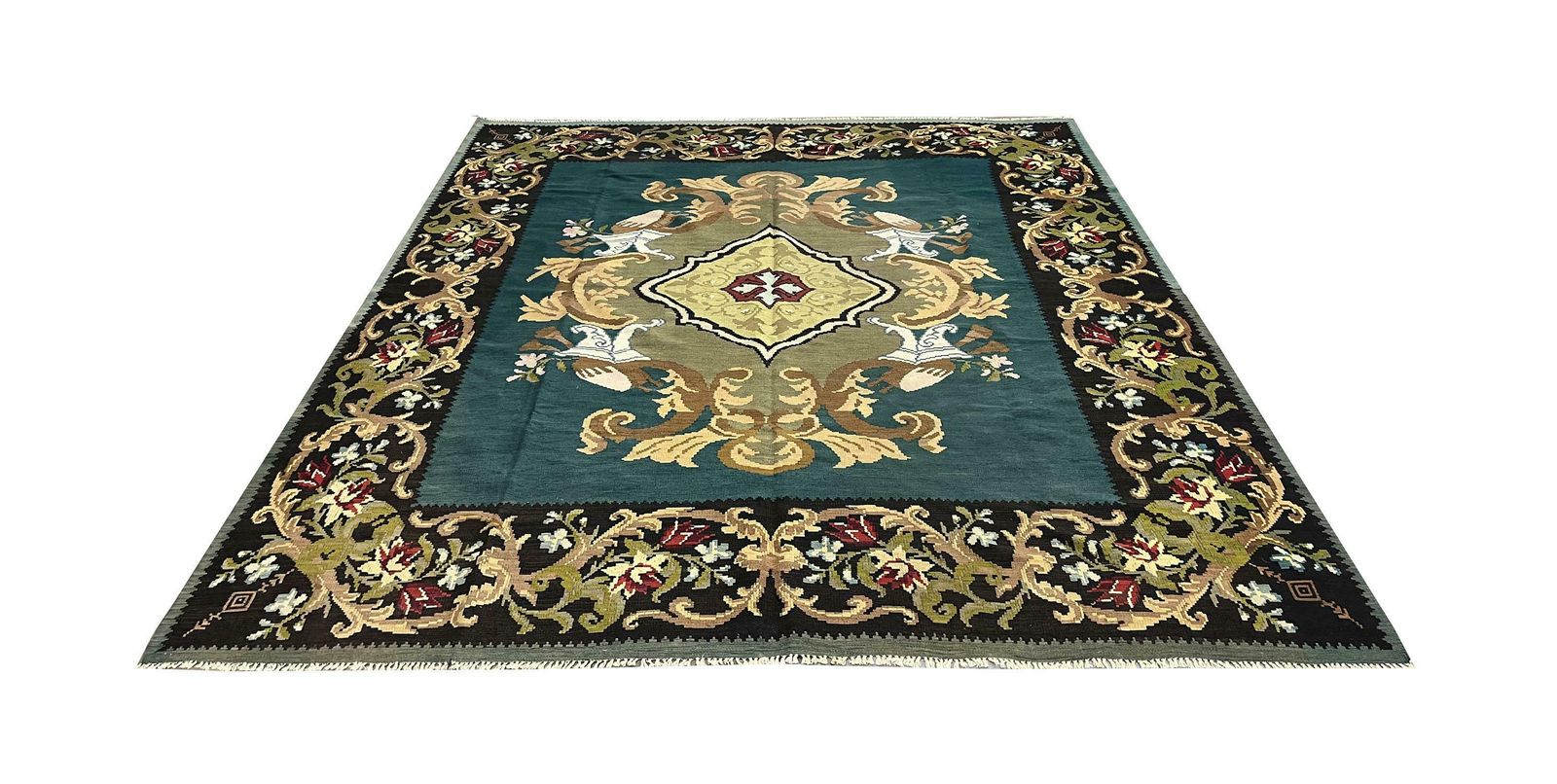 photo furniture Teal Green Kilim Rug Handwoven Oriental Carpet Moldavian Area Rug