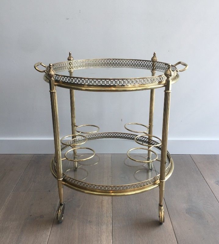 In The Style Of Maison Jansen. Neoclassical Brass Round Trolley. French. Circa 1940  photo for sale