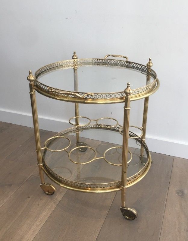 In The Style Of Maison Jansen. Neoclassical Brass Round Trolley. French. Circa 1940  photo Furniture