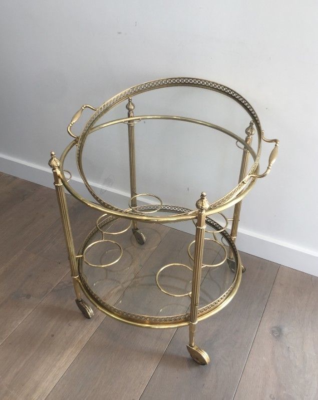 In The Style Of Maison Jansen. Neoclassical Brass Round Trolley. French. Circa 1940  photo vinterior