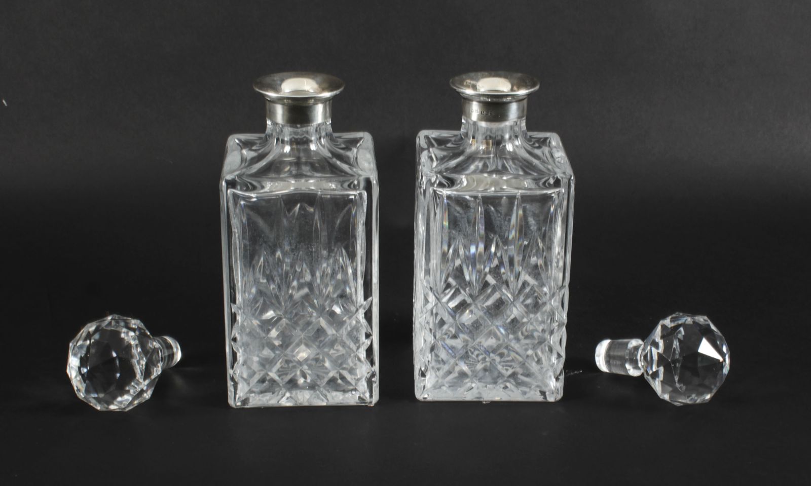 Vintage Pair Of Cut Crystal Glass Liqueur Decanters  Birmingham 1978 20th C photo vinterior