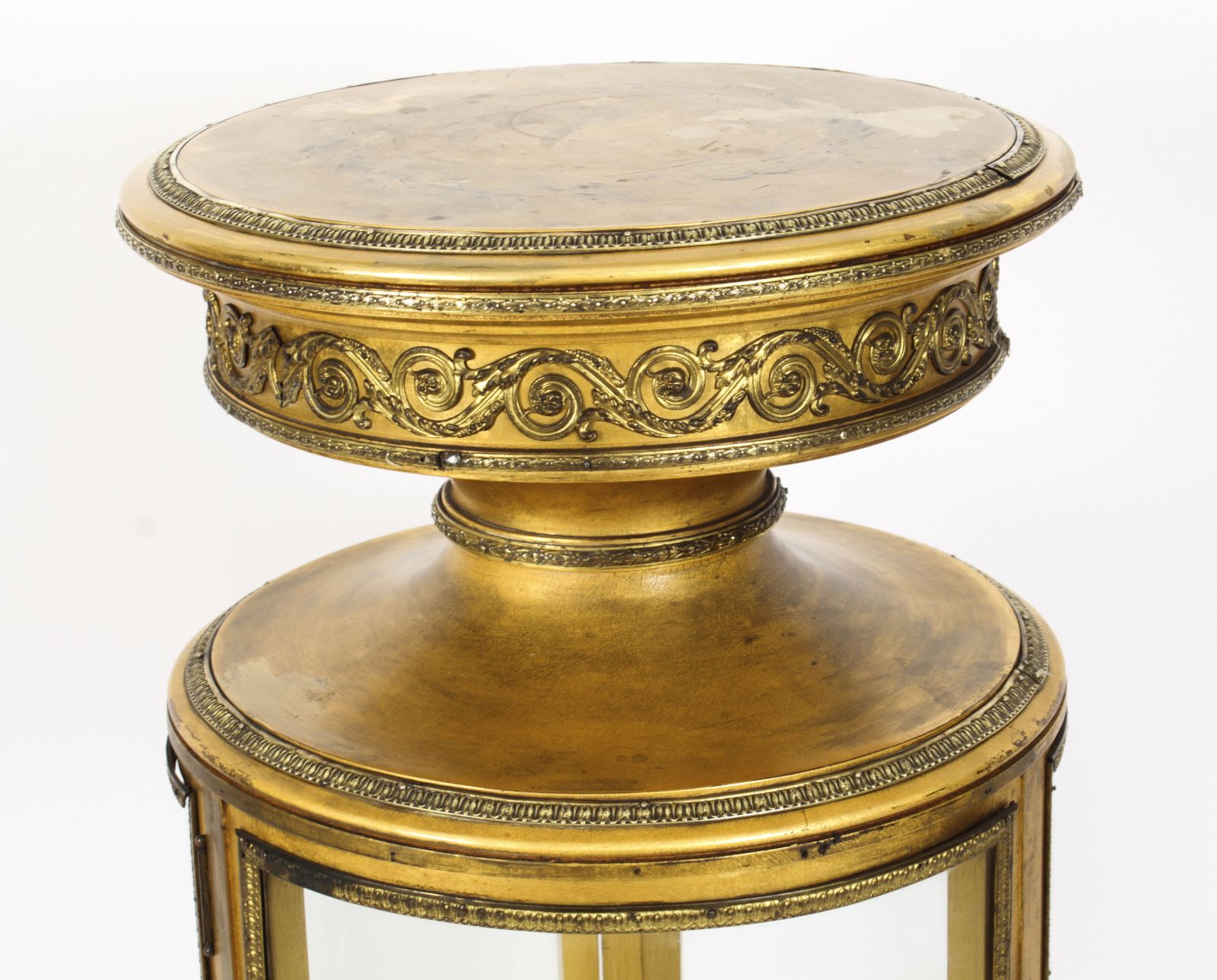 Antique French Giltwood Cylindrical Pedestal Display Cabinet 19th Century photo Furniture
