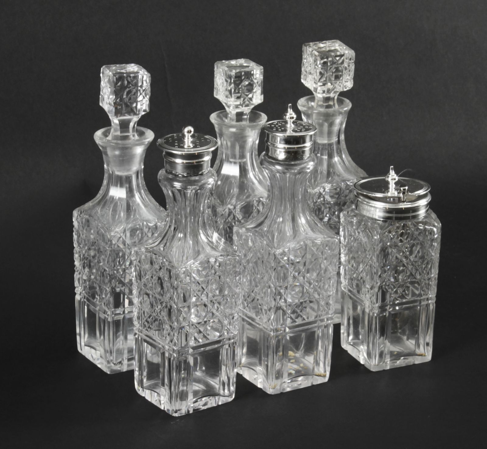 475.0 Victorian Silver Plated 6 Bottle Cruet Set Wade Wingfield Wilkins 19th C photo