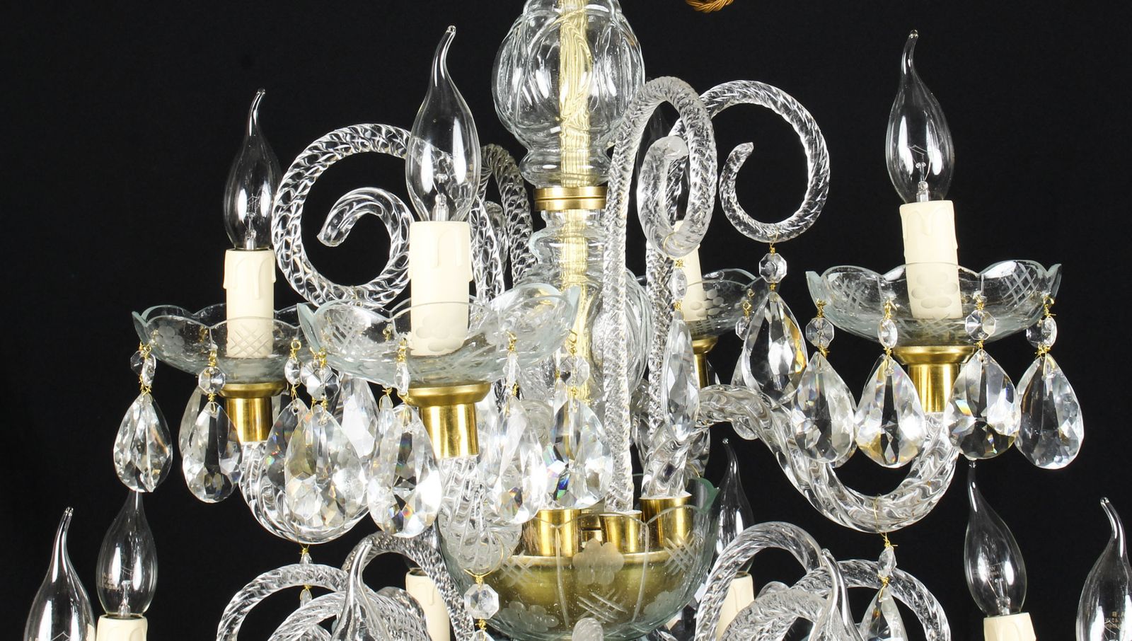 Vintage Venetian Two Tier 12 Light Crystal Chandelier 20th Century photo furniture