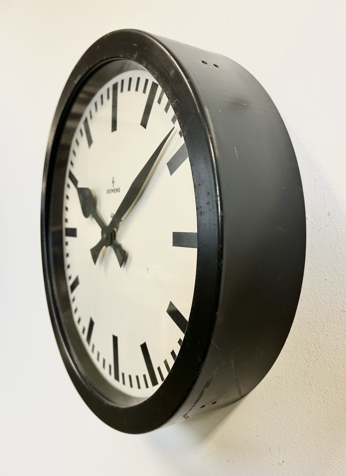 photo furniture Black Industrial Factory Wall Clock From Siemens, 1950s