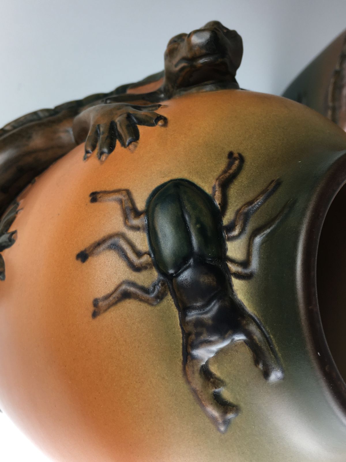 photo for sale Set Of Two Hand Crafted Danish Art Nouveau Lizard Vases By P. Ipsens Enke 1890's