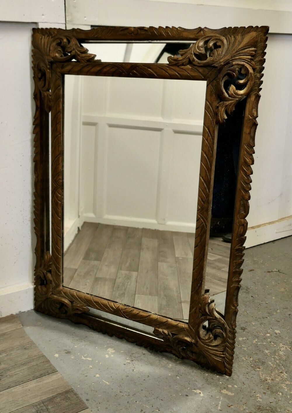 Large Heavily Carved French Oak Gilt Cushion Mirror photo furniture
