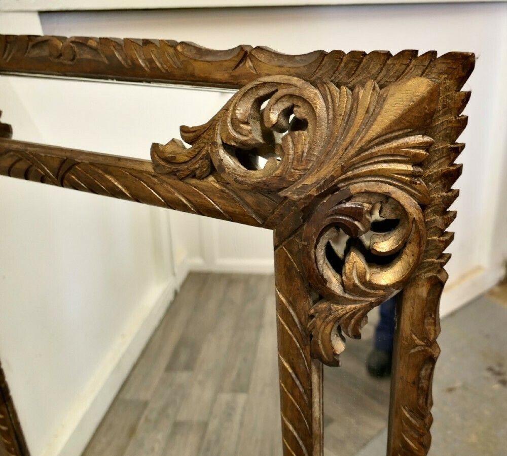 Large Heavily Carved French Oak Gilt Cushion Mirror photo buy