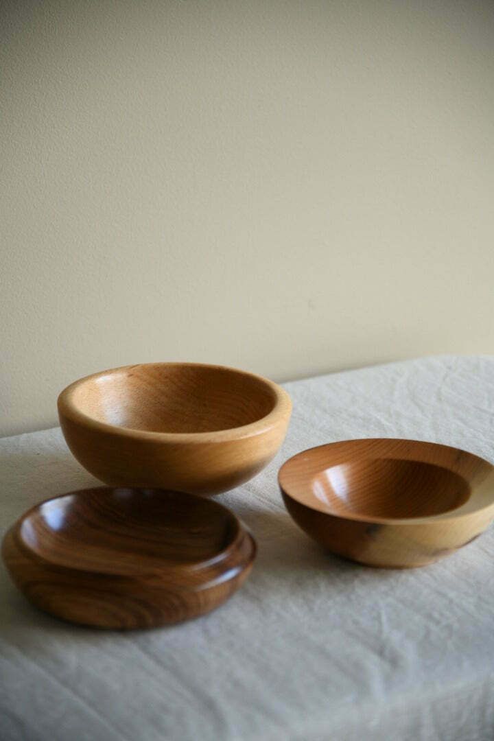 3 Hand Turned Wooden Bowls photo Home Decor