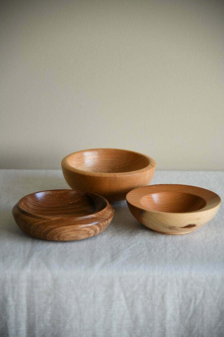 3 Hand Turned Wooden Bowls photo buy