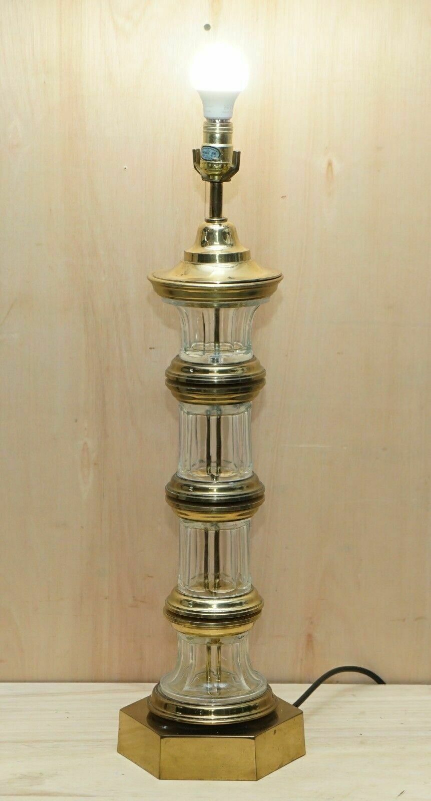 Very Large Pair Of Fully Restored Vintage Glass Lighthouse Brass Tables Lamps photo for sale