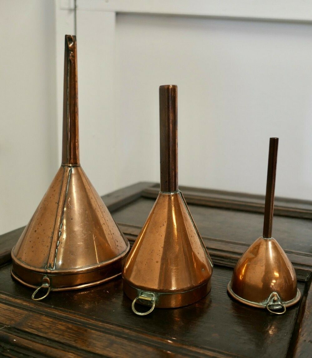 19th Century Copper Ale And Wine Funnel Set