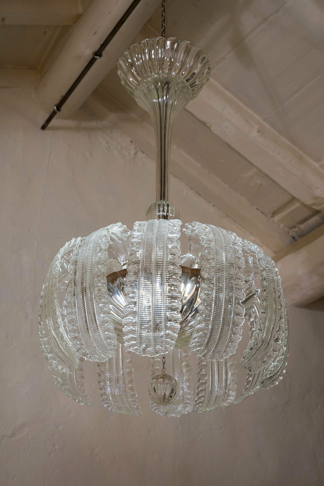 Art Deco Chandelier   Murano Glass   Barovier & Toso   12 Large Leaves photo for sale