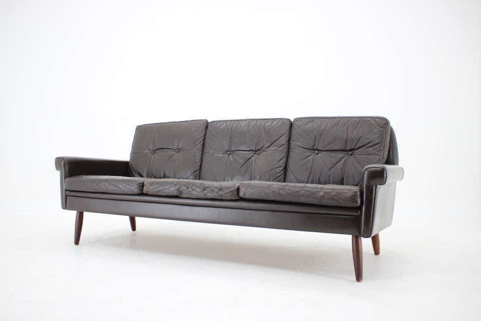 1970s Danish 3 Seater Sofa In Dark Brown Leather photo vintage