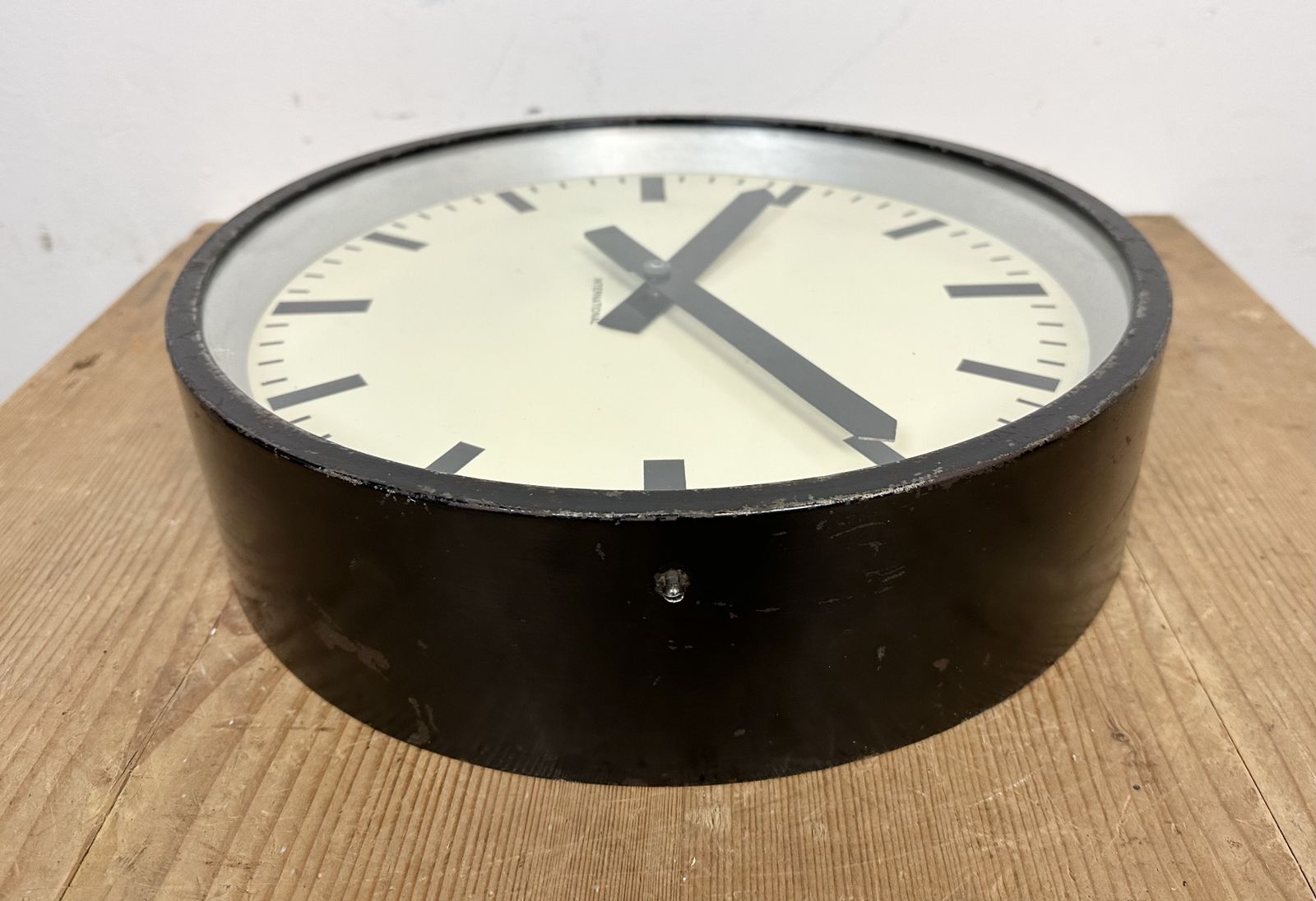 Black Industrial Factory Wall Clock From International, 1950s photo furniture