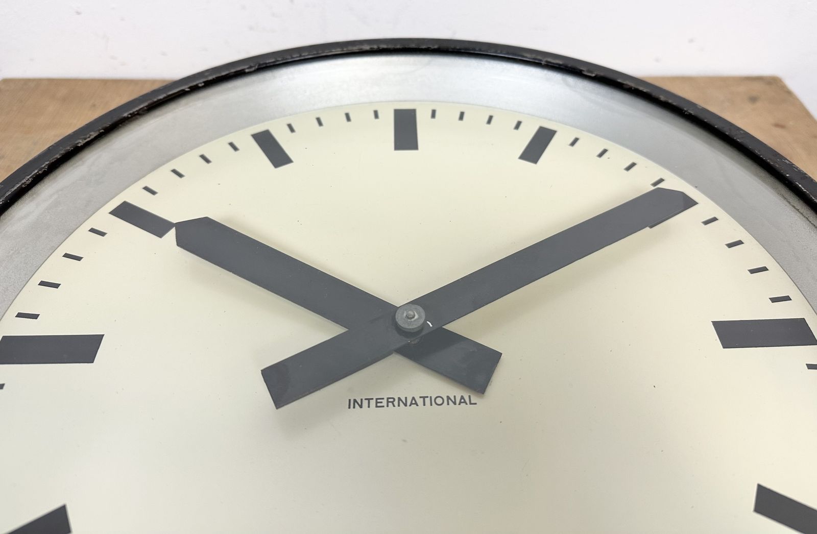 Black Industrial Factory Wall Clock From International, 1950s photo vinterior