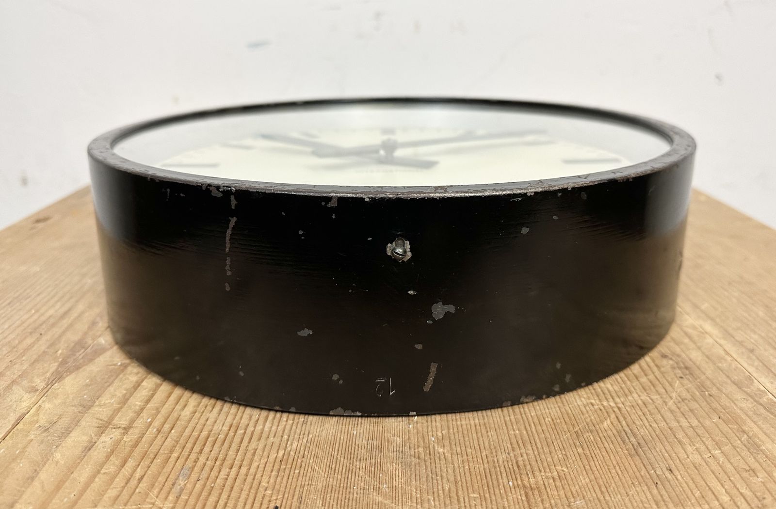 photo buy Black Industrial Factory Wall Clock From International, 1950s