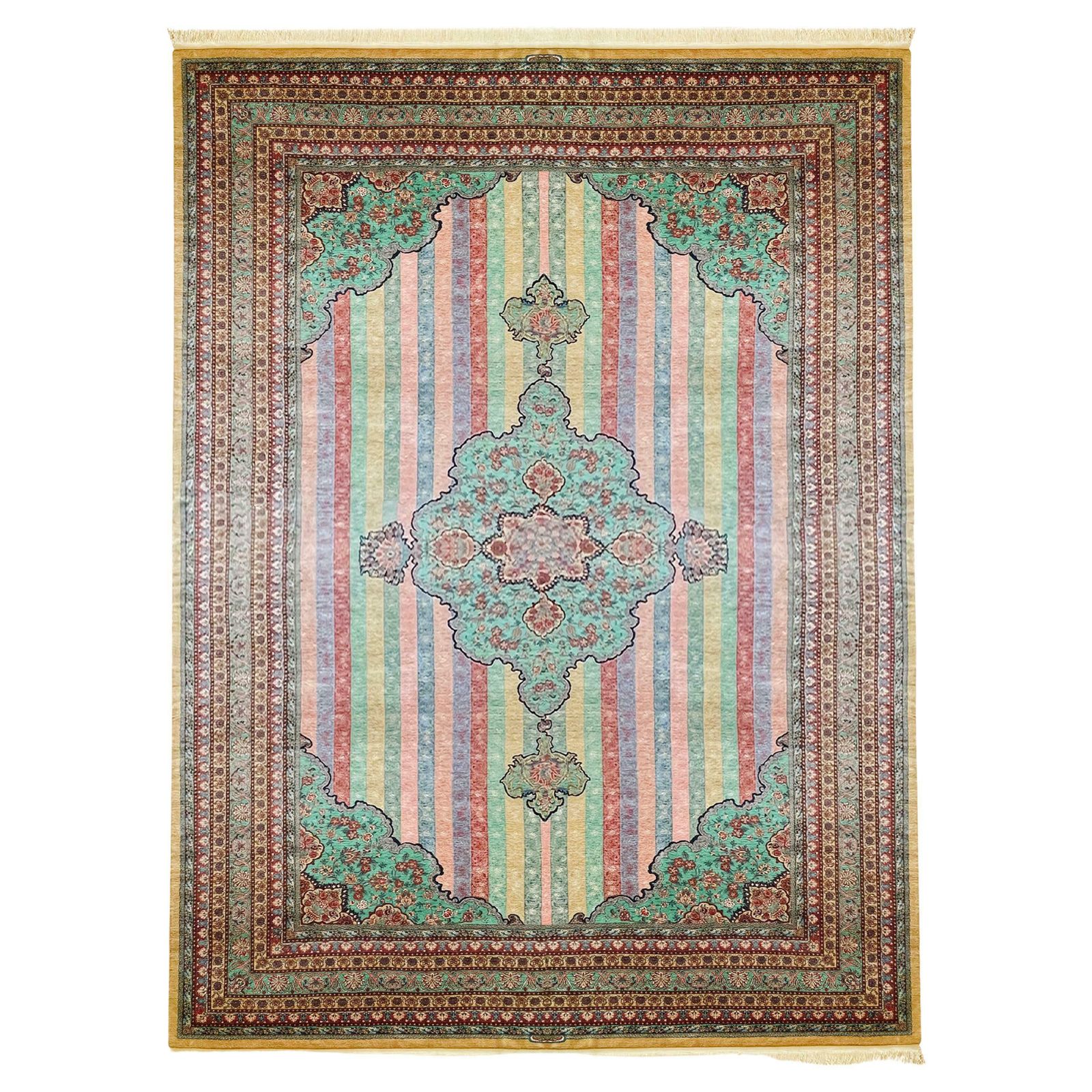 Oversized Carpet Striped Rug, Fine Exclusive Handmade Wool Silk Kurdish Rug