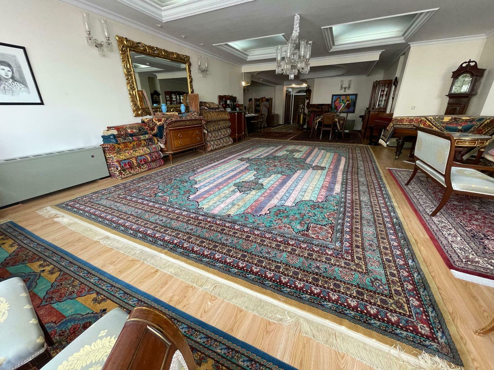 Oversized Carpet Striped Rug, Fine Exclusive Handmade Wool Silk Kurdish Rug photo Textiles